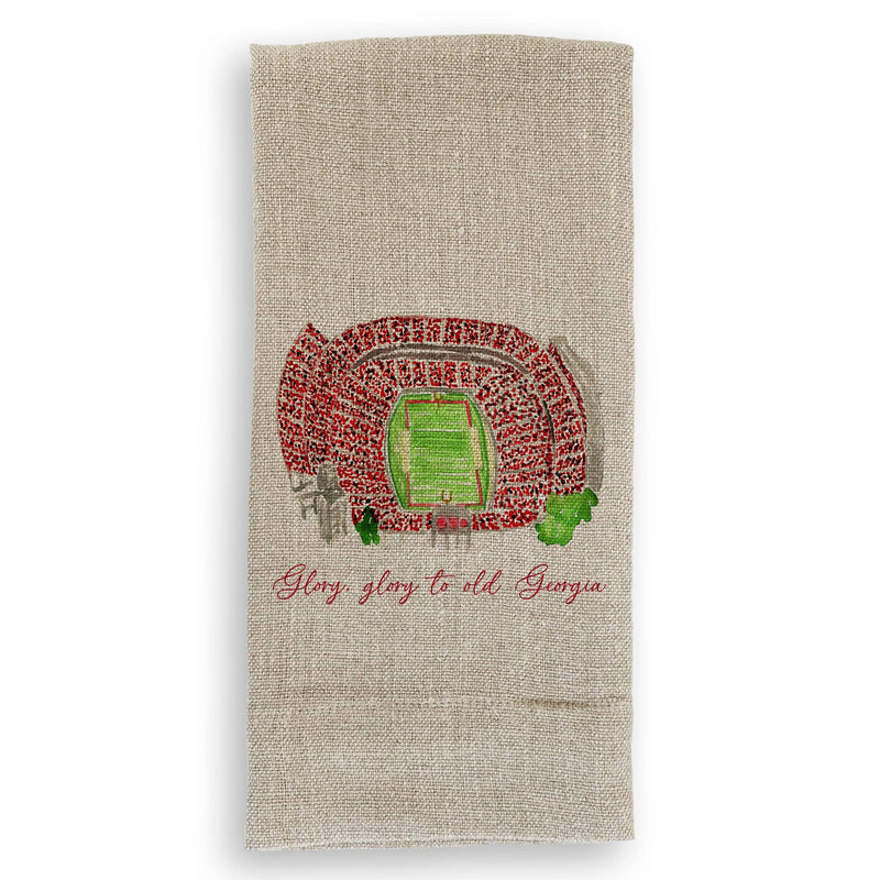 French Graffiti | Georgia Football Stadium with Quote - White Guest Towel, featuring a detailed stadium drawing, embodying elegance and functionality, ideal for home decor or gifting.