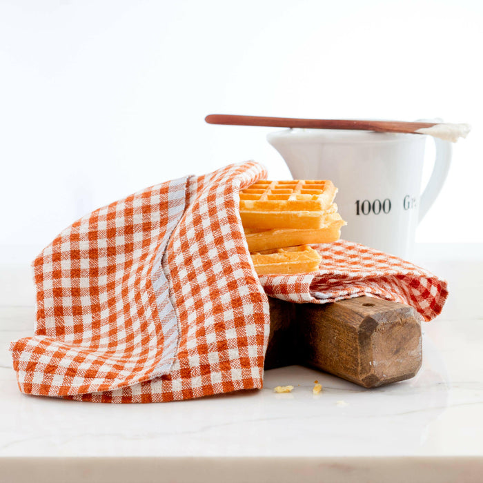 Caravan Home | Two-Tone Gingham Cognac & Blue Tea Towels.