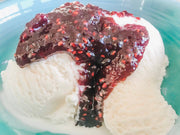 Southern Roots Sisters - Raspberry Chipotle Jam atop vanilla ice cream, showcasing its sweet, smokey flavor, ideal for diverse culinary uses.