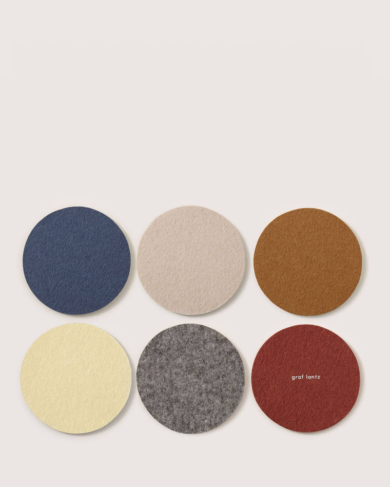 Graf Lantz - Bierfilzl Merino Wool Round Coaster Multi 6 Pack in Santa Fe, showcasing six durable, elegant coasters crafted from premium German Merino wool.