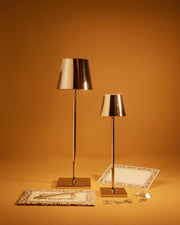 Zafferano America - Poldina Pro Cordless Lamp: Rust, showcased among elegant desk accessories, highlighting its modern design and cordless functionality, perfect for stylish, versatile lighting.