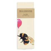 Eric & Christopher - Bee with Balloon Tea Towel featuring a whimsical watercolor bumblebee holding a pink balloon, made from 100% pre-shrunk cotton, perfect for kitchen decor.