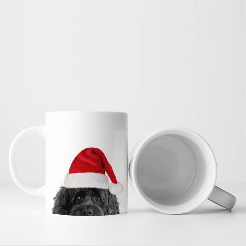Perkie Prints - Santa Hat Cockapoo Mug features a cute Cockapoo in a Santa hat on a white ceramic mug, perfect for festive, cozy mornings.