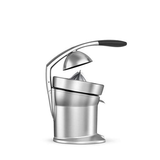 Breville | Citrus Press Pro, a stainless-steel manual lever juicer, features a unique finned cone to maximize juice extraction, dishwasher safe for easy cleaning.
