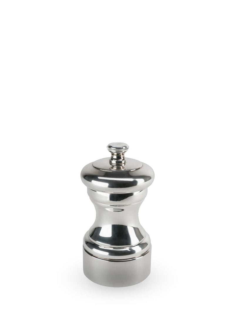 Peugeot | Mignonnette Silver Plated Pepper Mill - 4, a sleek, silver pepper grinder with a lid, perfect for enhancing your kitchen tool collection.