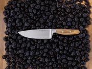Wüsthof Amici 6 Chef's Knife resting on black olives, showcasing its precision and quality as a premium kitchen tool from Athens Cooks.