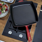 Staub Cast Iron Square Grill Pan - Cherry, perfect for indoor grilling with authentic grill marks and excellent heat retention, ideal for kitchen enthusiasts.