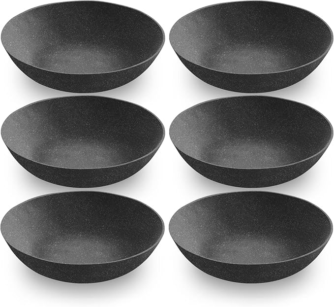 TarHong | Planta Matte Low Bowl - Black, featuring a plant-based matte birch finish, shatterproof and sustainable, ideal for various dining settings.