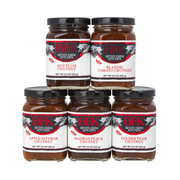 Beth's Farm Kitchen - 1/2 case of Golden Pear Chutney, 6 jars arranged in a pyramid, ideal for cheese boards, made with local Hudson Valley pears.