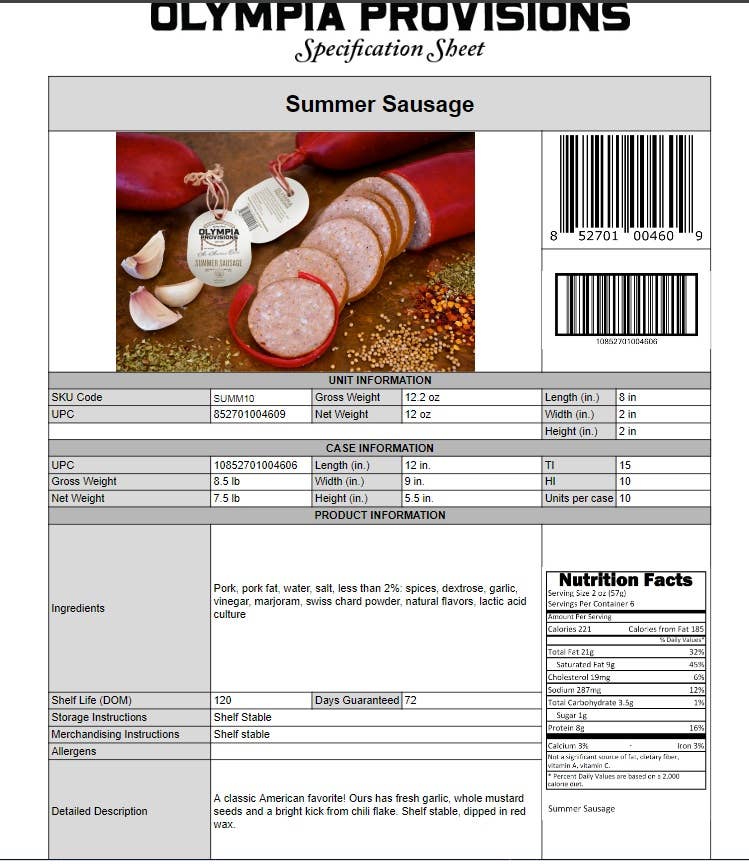Olympia Provisions | Summer Sausage