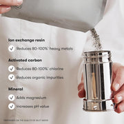 Aarke Enriched Filter Refill Granules 3 Pack, shown in use, being poured into a metal container, ideal for enhancing your kitchen experience.