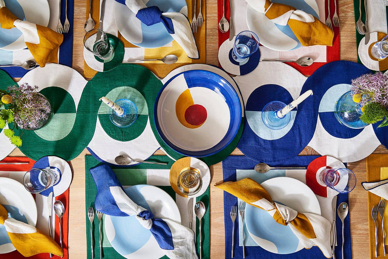 Misette | Bauhaus Embroidered Linen Napkins in Amber (Set of 4): Amber / 1 Set