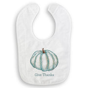 French Graffiti - Blue Pumpkin: Natural Guest Towel features a watercolor-style pumpkin and Give Thanks message on white terry cloth, ideal for kitchen or dining use.