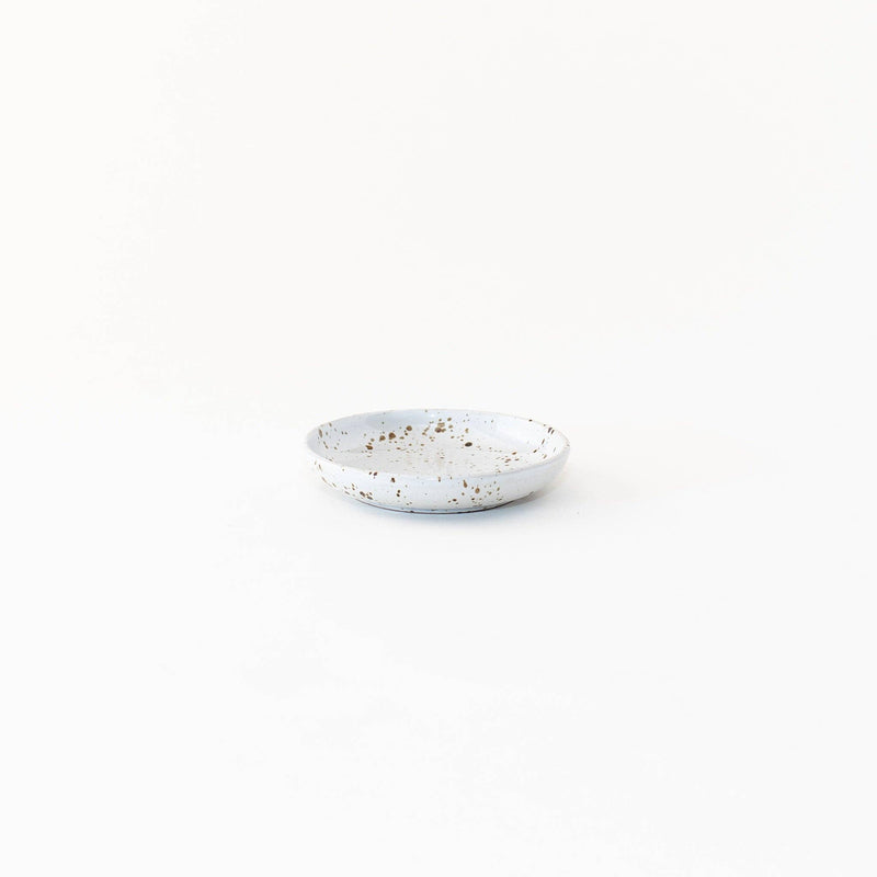 Sarah Kersten - Olive Dish: Basin Collection: Dove Grey; a small, elegant plate with brown speckles, ideal for olives or bread, from Athens Cooks kitchen store.