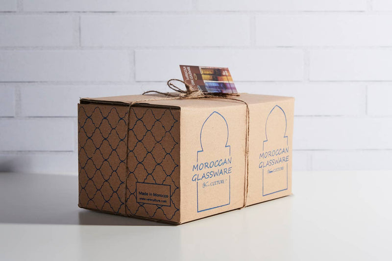 Moroccan Cone Glassware Large Amber - Set of 6, showcasing hand-blown artistry with bubble-detailed glass, perfect for beverages or decor, crafted from recycled bottles.