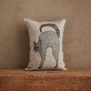 Coral & Tusk - Scaredy Black Cat Pillow: Linen-look pillow featuring an arched black cat with gold eyes, perfect for adding a whimsical touch to your decor.