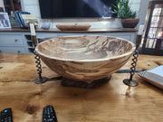 Petermans Boards and Bowls Inc. - 15 Ambrosia Maple Round Bowl, featuring unique beetle-induced patterns, handcrafted from sustainably sourced New England maple, ideal for serving salads or pasta.