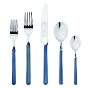 Mepra SPA - Place Set 5 Pcs Fantasia: Sugar Paper, featuring stainless steel silverware with ergonomic blue handles, designed for durability and elegance in culinary settings.