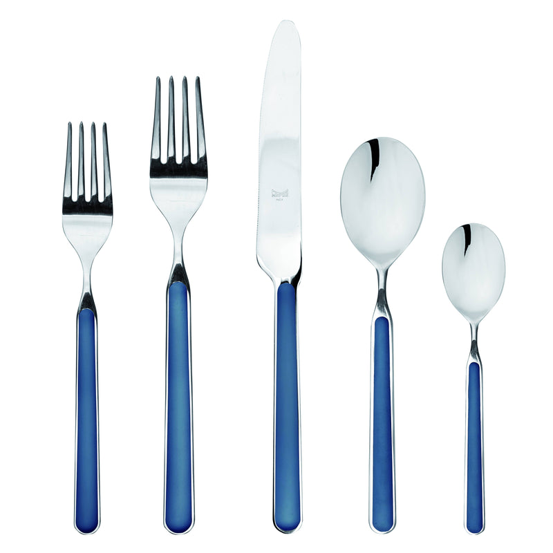 Mepra SPA - Place Set 5 Pcs Fantasia: Light Blue, featuring elegant silverware with durable blue resin handles, crafted from high-quality stainless steel for timeless dining.
