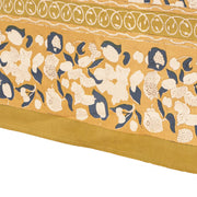 Couleur Nature - Forest Harvest Mustard & Blue tablecloth, 59 x 86, featuring hand-printed fruit motifs on linen, inspired by Provençal forests.