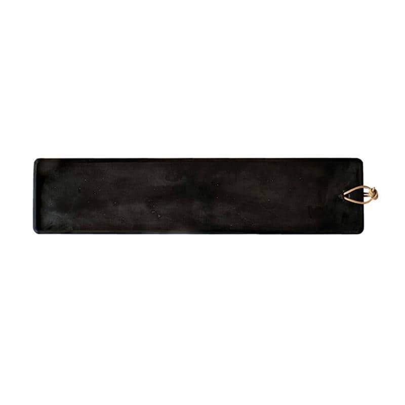 Couleur Nature - Pepe Marble Cheese Board, Large Black; a sleek, narrow serving board with leather-loop hanger, perfect for showcasing cheeses at intimate gatherings.