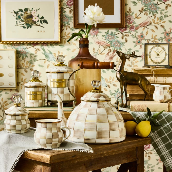 MacKenzie-Childs | Mocha Check 3 Quart Tea Kettle