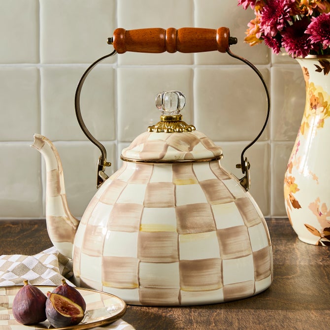 MacKenzie-Childs | Mocha Check 3 Quart Tea Kettle
