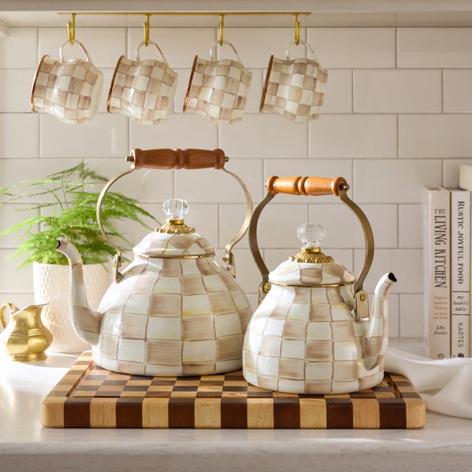 MacKenzie-Childs | Mocha Check 3 Quart Tea Kettle