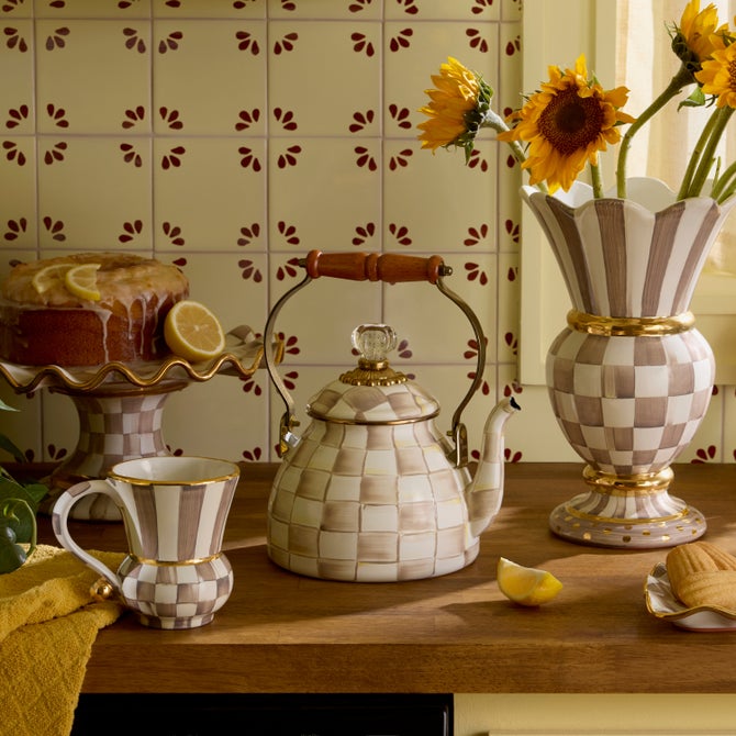 MacKenzie-Childs | Mocha Check 3 Quart Tea Kettle