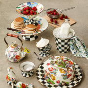 MacKenzie-Childs | Courtly Check Ice Cream Dish on a stylized tea-time setup with floral-and-checkered china, showcasing a vibrant, hand-painted design perfect for desserts.