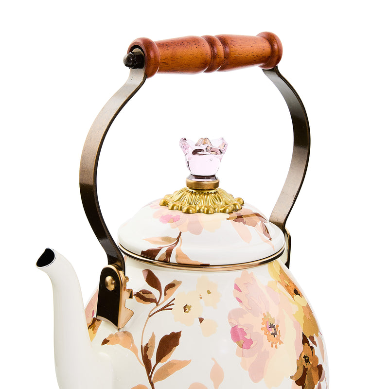 Mackenzie Childs | White Wild Rose Tea Kettle, 2 QT.
