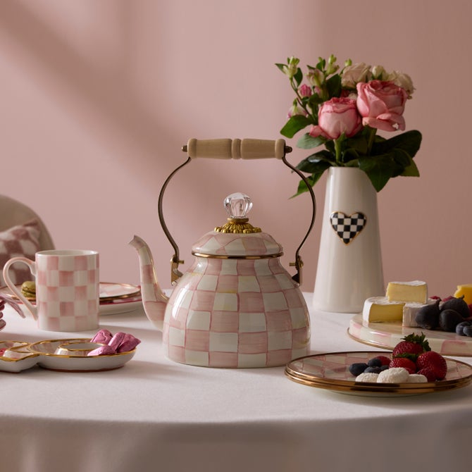 MacKenzie-Childs | Rosy Check Tea Kettle, 2 Qt