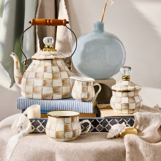 MacKenzie-Childs | Mocha Check 2 Quart Tea Kettle
