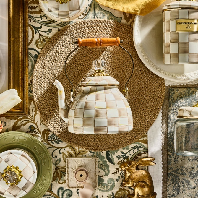 MacKenzie-Childs Mocha Check 2 Quart Tea Kettle - Thumbnail 5