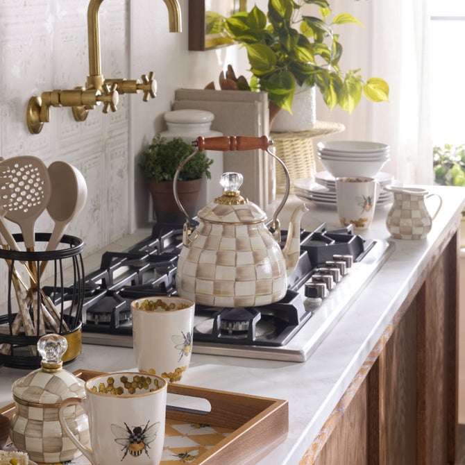 MacKenzie-Childs | Mocha Check 2 Quart Tea Kettle