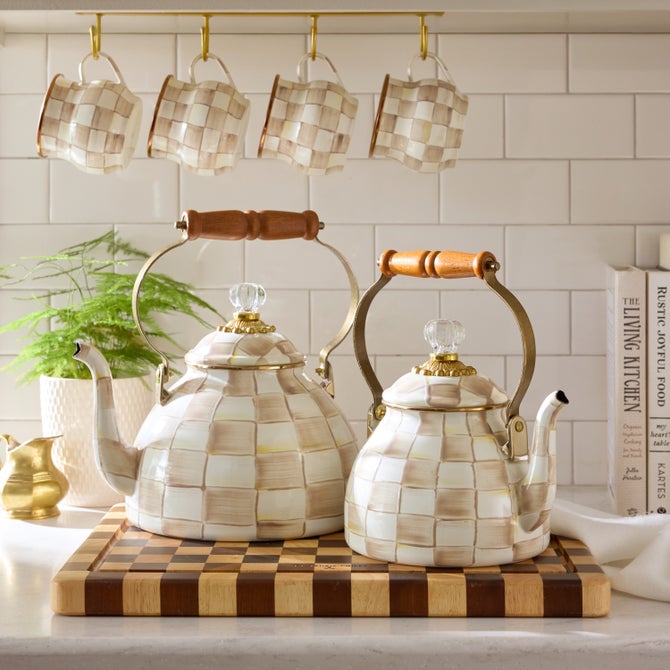 MacKenzie-Childs | Mocha Check 2 Quart Tea Kettle