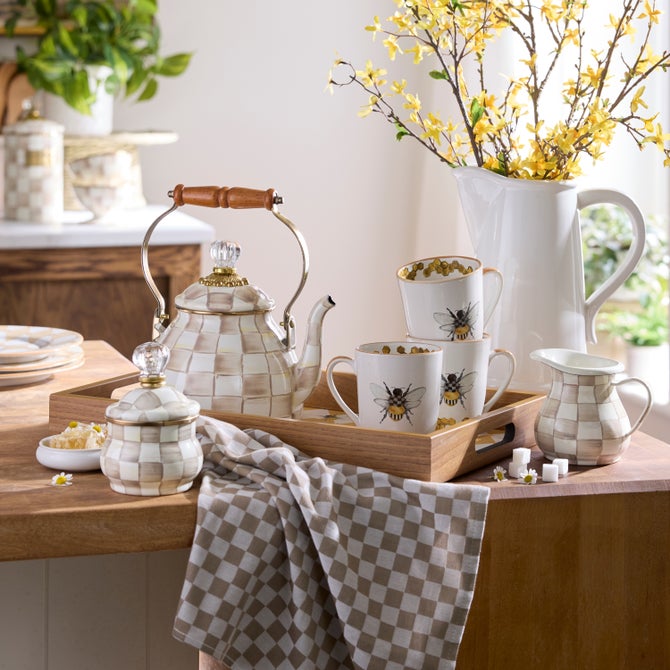 MacKenzie-Childs | Mocha Check 2 Quart Tea Kettle