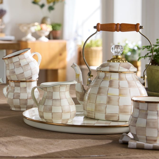 MacKenzie-Childs | Mocha Check 2 Quart Tea Kettle