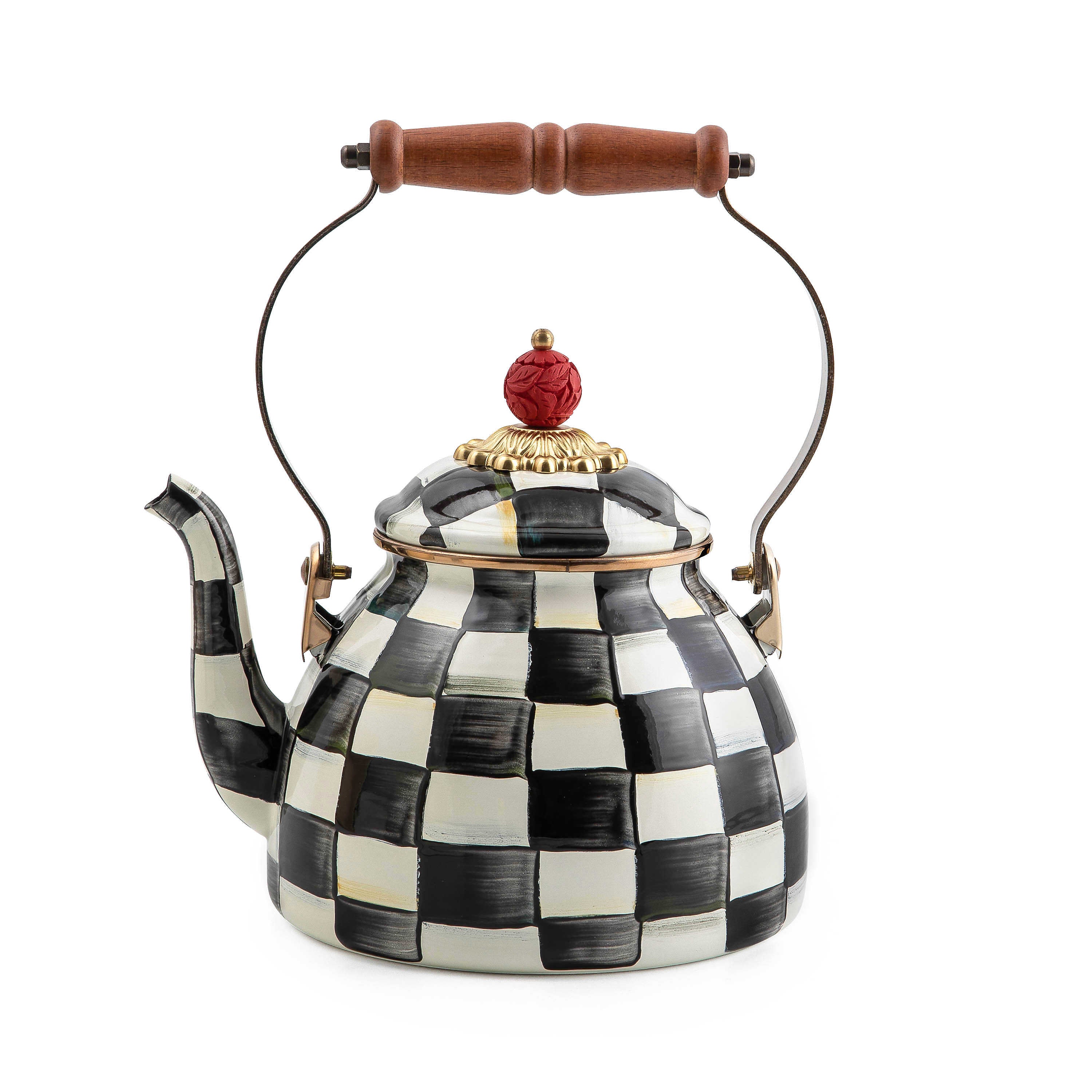 MacKenzie Childs Courtly Check 2 Quart Tea Kettle - Thumbnail 3