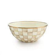 MacKenzie Childs | Mocha Check Large Everyday Bowl with hand-painted checker pattern, bronzed rim, ideal for versatile kitchen use, from Athens Cooks' curated kitchenware collection.