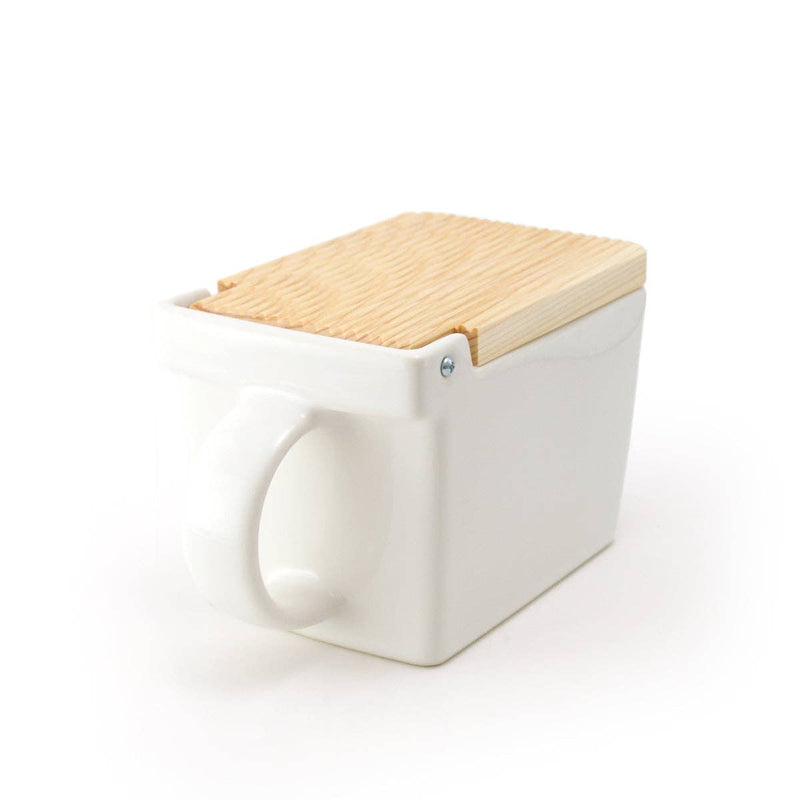 Zero Japan | Bee House Ceramic Salt Box With Wooden Lid & Dehumidifying Measuring Spoon, White