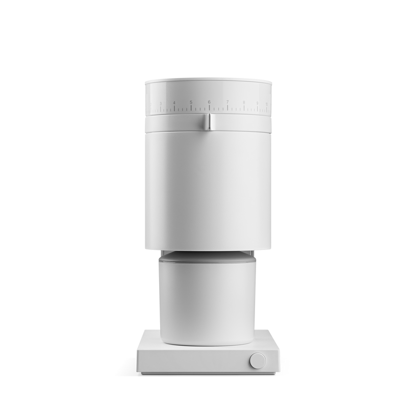 Fellow | Opus Conical Burr Grinder - Matte Black, showcasing its sleek design, high-torque motor, and 6-blade burr set for precise coffee grinding.