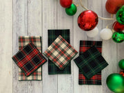 Dot and Army Tartan Cloth Napkins set of four, perfect for festive gatherings, showcasing classic tartan elegance. Crafted in Georgia, ideal for holiday table settings.