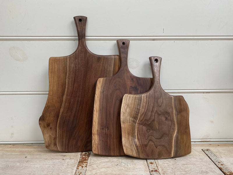 Petermans Boards and Bowls Inc. - 24 Black Walnut Serving Board with Handle, elegantly handcrafted for versatile use in serving or cutting, sustainable and upcycled.