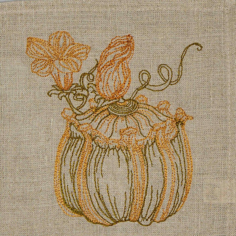 Coral & Tusk - Pumpkin Patch Cocktail Napkin Set features intricate pumpkin embroidery with vines and blossoms, perfect for adding autumn charm to any gathering.