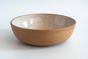 RachaelPots - Low Serving Bowl: Nude/Sage, hand-thrown stoneware with a speckled tan exterior and glazed white interior. Ideal for serving, crafted in Brooklyn.