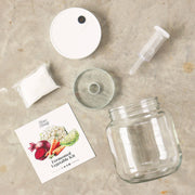 FarmSteady - Fermented Vegetable Kit featuring a glass fermenting jar with lid, airlock, and fermentation weight on a table. Perfect for healthy lacto-fermenting vegetables.