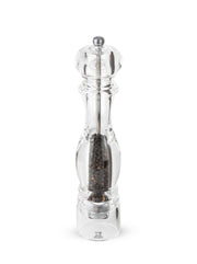 Peugeot | Paris Nancy Pepper Mill, Acrylic, 12 inches, showcasing whole black peppercorns with an adjustable coarseness knob, ideal for enhancing culinary experiences.