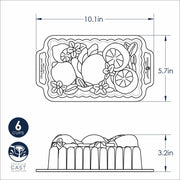 Nordic Ware | Citrus Blossom Loaf Pan drawing, showcasing various pan designs and sizes for creating decorative breads, aligning with Athens Cooks' curated bakeware collection.