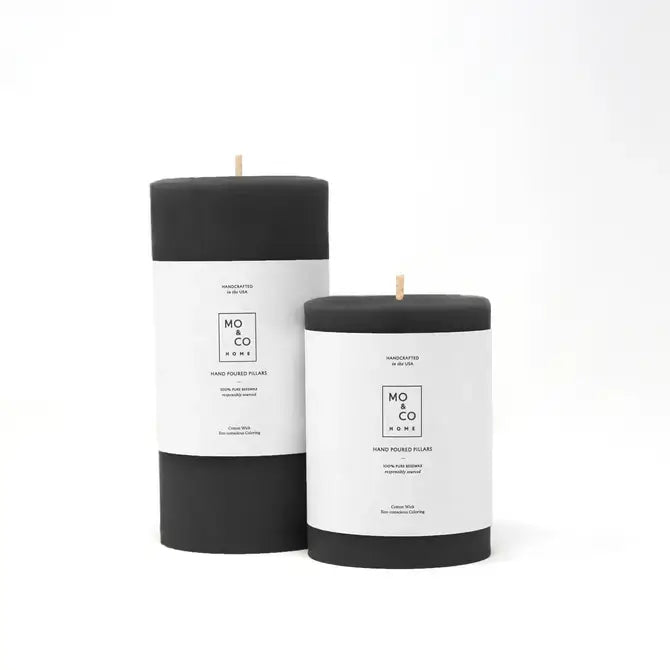 Mo&Co Home - 100% Beeswax Pillar Candles, Charcoal, Large (3 x 6), hand-poured with a wooden wick, eco-conscious, ideal for home decor and special occasions.